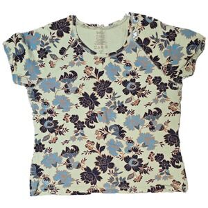 TeeCo Floral‎ Print Short Sleeve Top Women XL Light Green Blue Flowers
(AC)